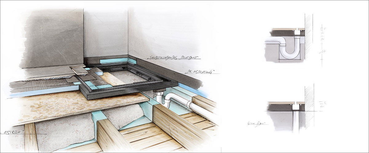 Dusche in Holzbalkendecke installieren - baqua