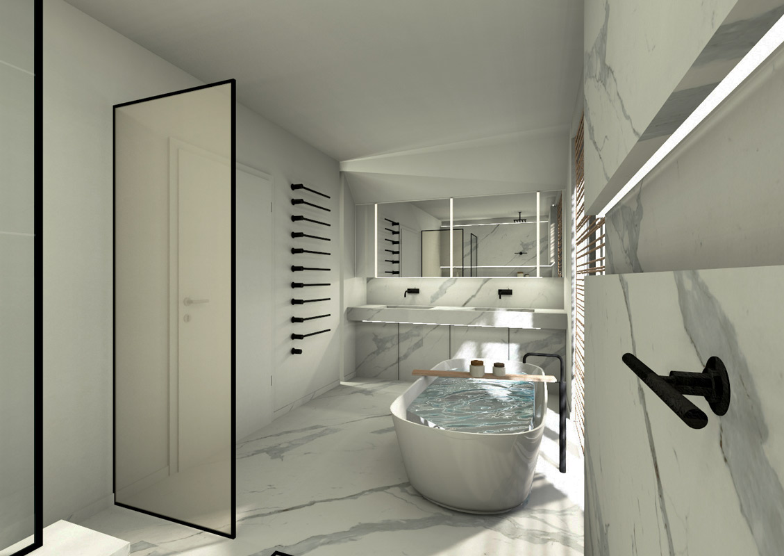 Designbad mit schwarz-weißen Kontrasten - baqua